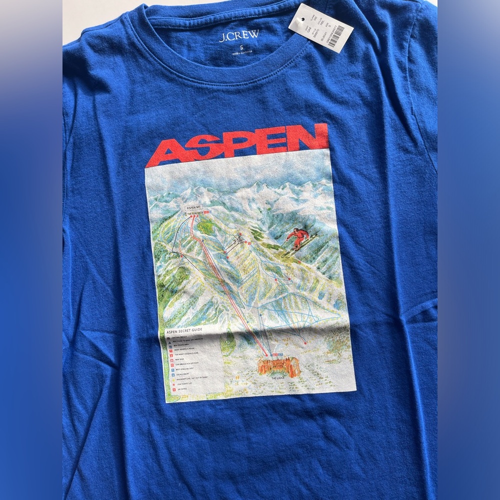 J. Crew Royal‎ Blue Aspen Graphic Tee Short Sleeve T-shirt NWT Small Ski Scene